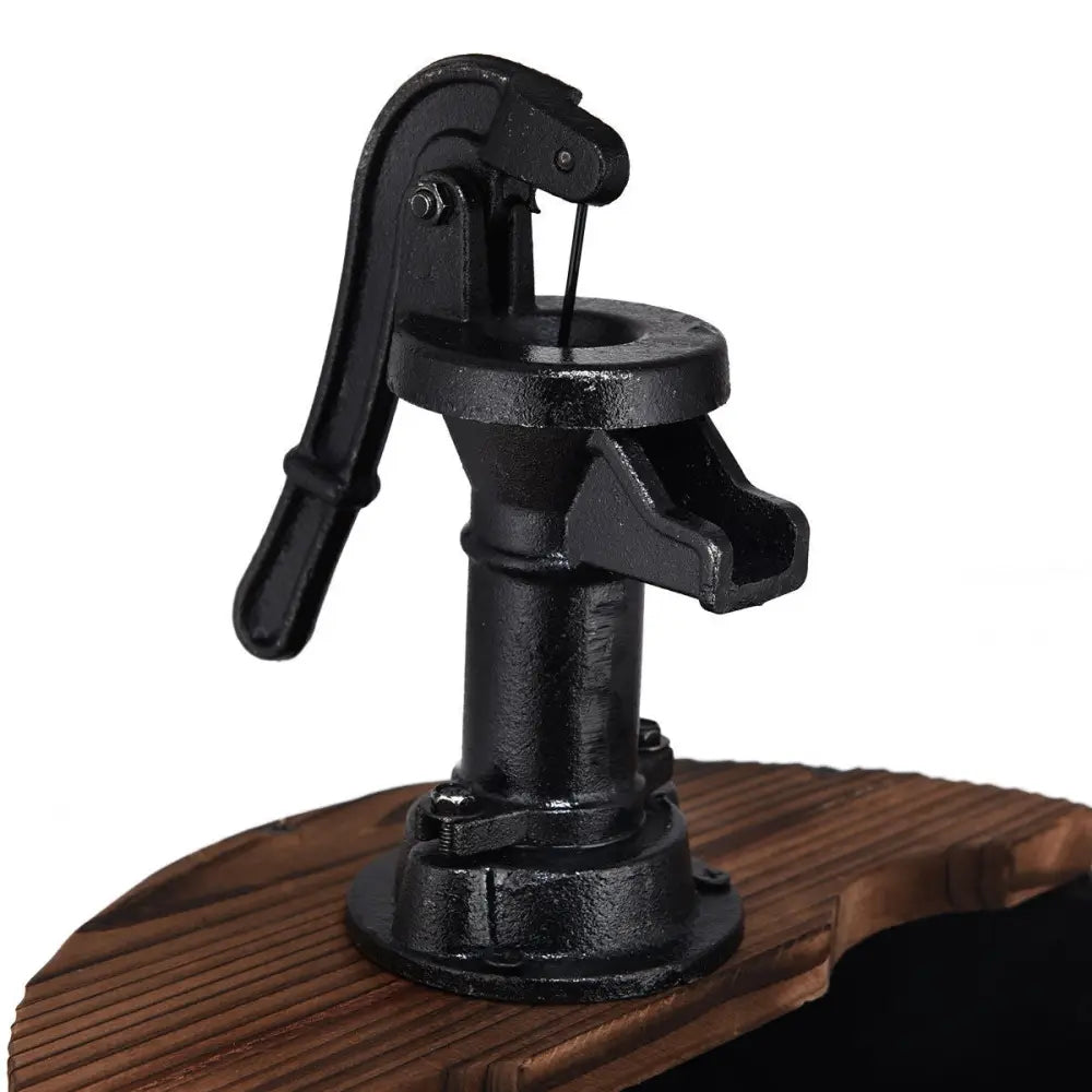 2-Tiers Outdoor Wooden Barrel Waterfall Fountain with Pump - Brown - Outdoor Decor