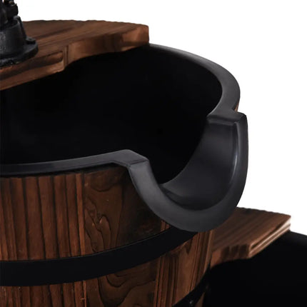 2-Tiers Outdoor Wooden Barrel Waterfall Fountain with Pump - Brown - Outdoor Decor