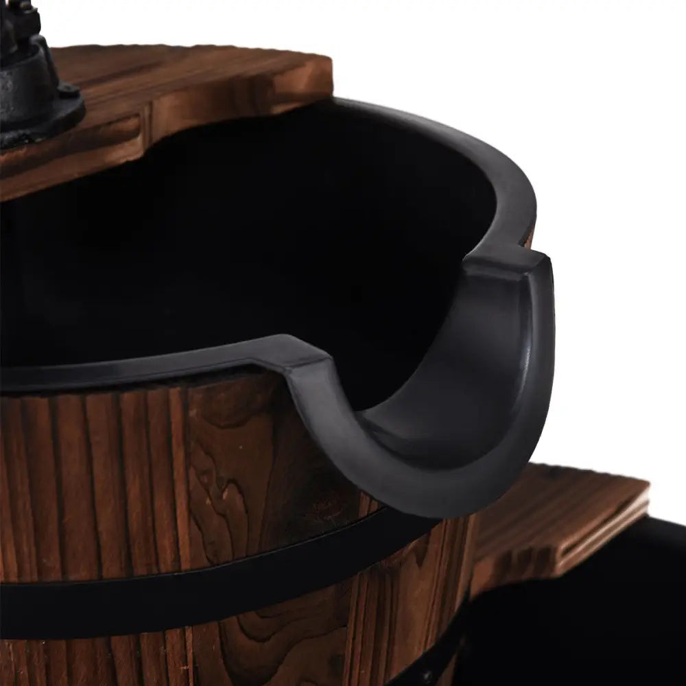 2-Tiers Outdoor Wooden Barrel Waterfall Fountain with Pump - Brown - Outdoor Decor