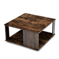 2 Tiers Square Coffee Table with Storage and Non-Slip Foot Pads-Rustic Brown Costway