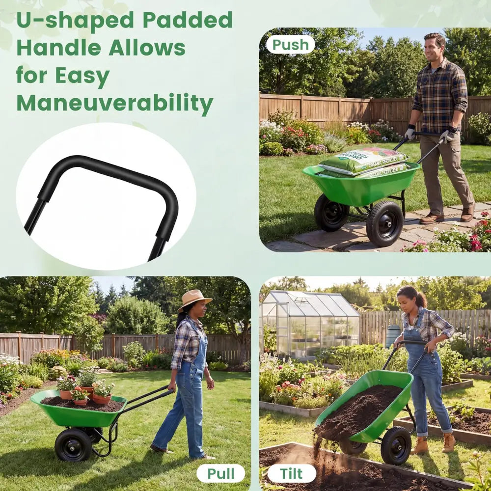 2 Tire Heavy-duty Dolly Utility Cart Wheelbarrow Garden Cart-Light Green - Light Green - Garden Carts