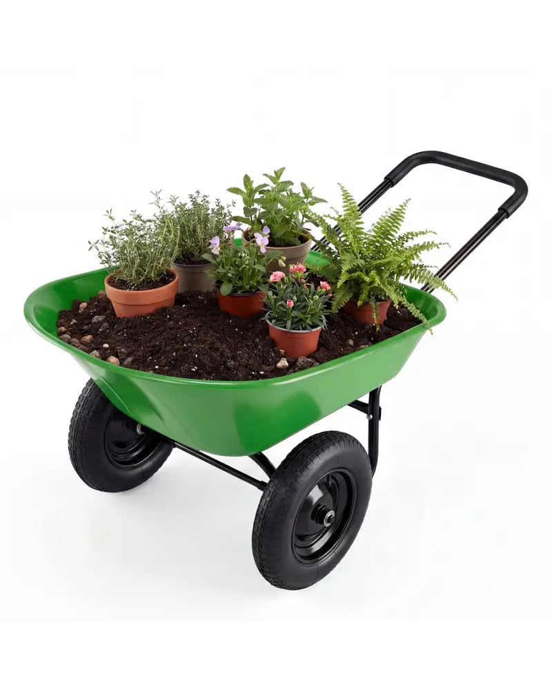 2 Tire Heavy-duty Dolly Utility Cart Wheelbarrow Garden Cart-Light Green - Light Green - Garden Carts