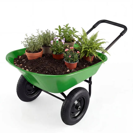 2 Tire Heavy-duty Dolly Utility Cart Wheelbarrow Garden Cart-Light Green - Light Green - Garden Carts
