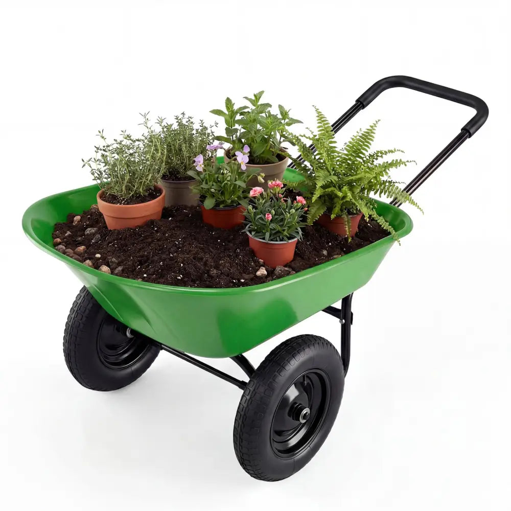 2 Tire Heavy-duty Dolly Utility Cart Wheelbarrow Garden Cart-Light Green - Light Green - Garden Carts