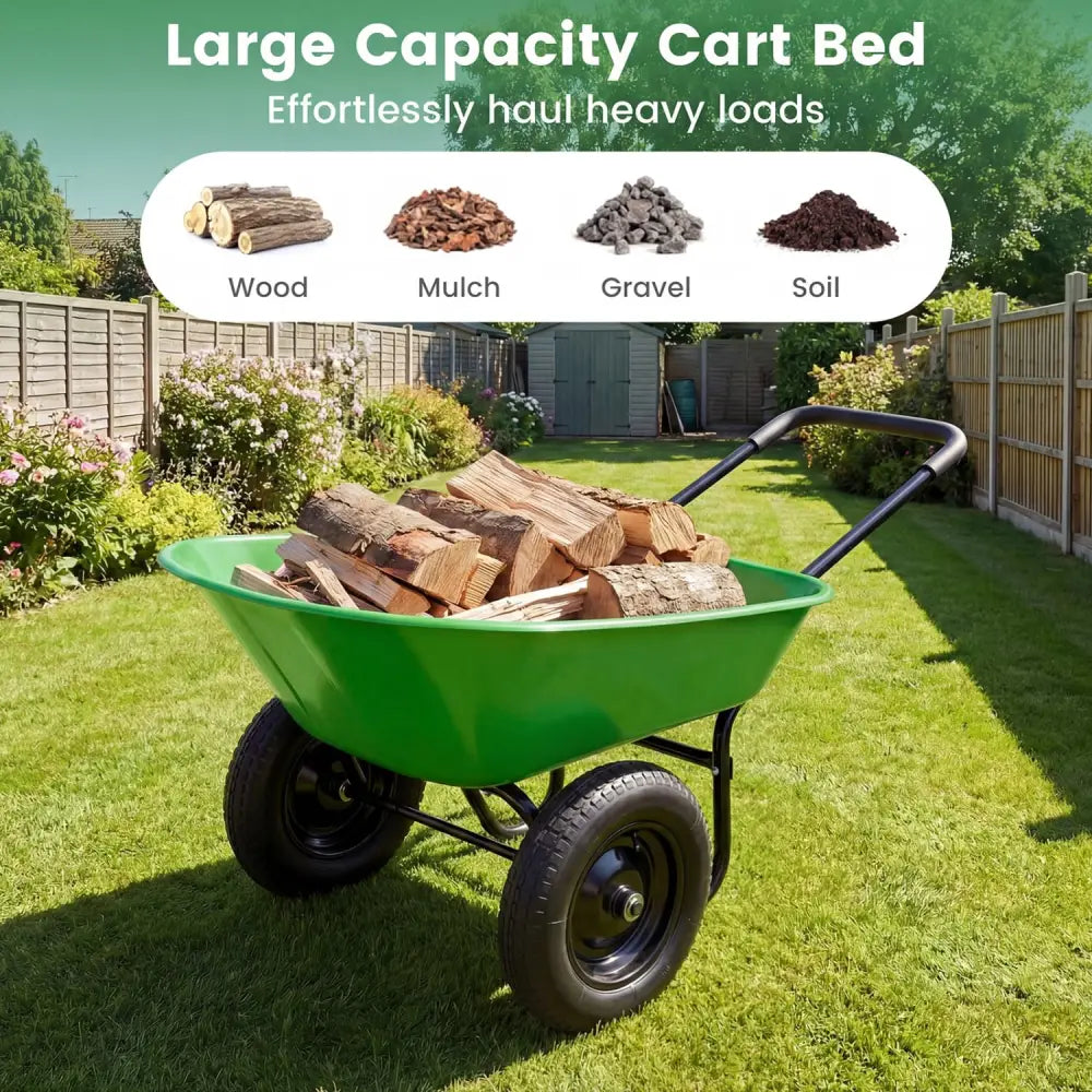 2 Tire Heavy-duty Dolly Utility Cart Wheelbarrow Garden Cart-Light Green - Light Green - Garden Carts