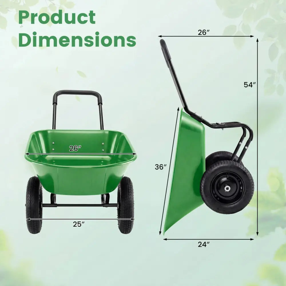 2 Tire Heavy-duty Dolly Utility Cart Wheelbarrow Garden Cart-Light Green - Light Green - Garden Carts