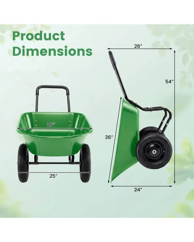 2 Tire Heavy-duty Dolly Utility Cart Wheelbarrow Garden Cart-Light Green - Light Green - Garden Carts