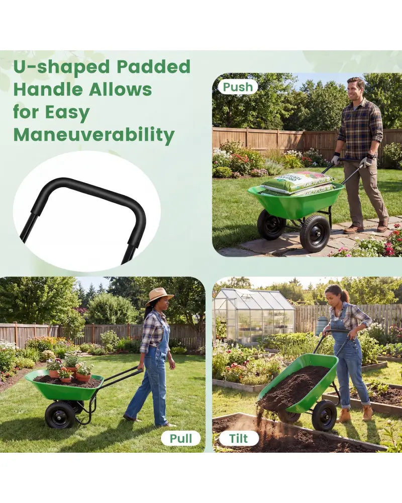 2 Tire Heavy-duty Dolly Utility Cart Wheelbarrow Garden Cart-Light Green - Light Green - Garden Carts