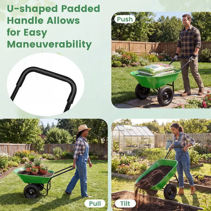 2 Tire Heavy-duty Dolly Utility Cart Wheelbarrow Garden Cart-Light Green - Light Green - Garden Carts