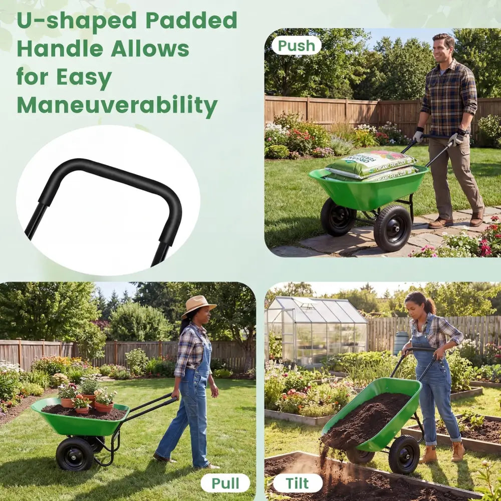 2 Tire Heavy-duty Dolly Utility Cart Wheelbarrow Garden Cart-Light Green - Light Green - Garden Carts