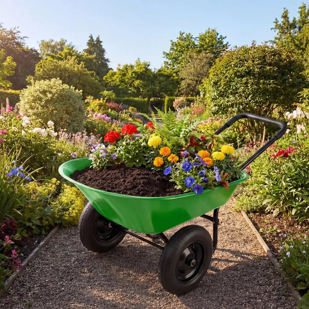2 Tire Heavy-duty Dolly Utility Cart Wheelbarrow Garden Cart-Light Green - Light Green - Garden Carts