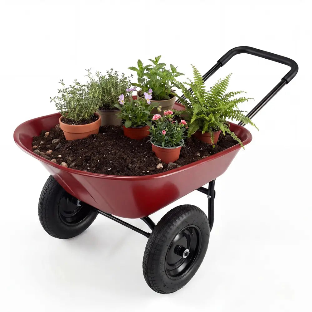 2 Tire Heavy-duty Dolly Utility Cart Wheelbarrow Garden Cart-Red - Red - Garden Carts