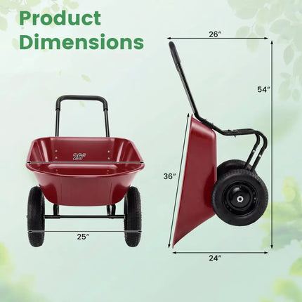 2 Tire Heavy-duty Dolly Utility Cart Wheelbarrow Garden Cart-Red - Red - Garden Carts