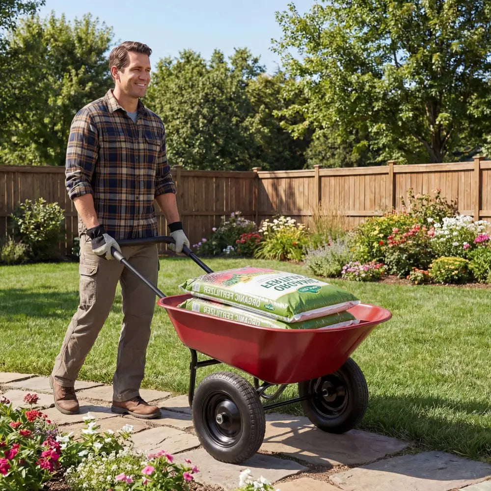 2 Tire Heavy-duty Dolly Utility Cart Wheelbarrow Garden Cart-Red - Red - Garden Carts
