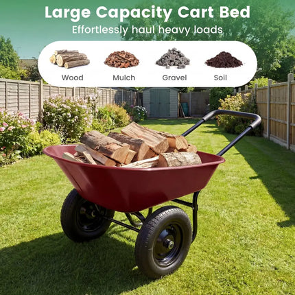 2 Tire Heavy-duty Dolly Utility Cart Wheelbarrow Garden Cart-Red - Red - Garden Carts