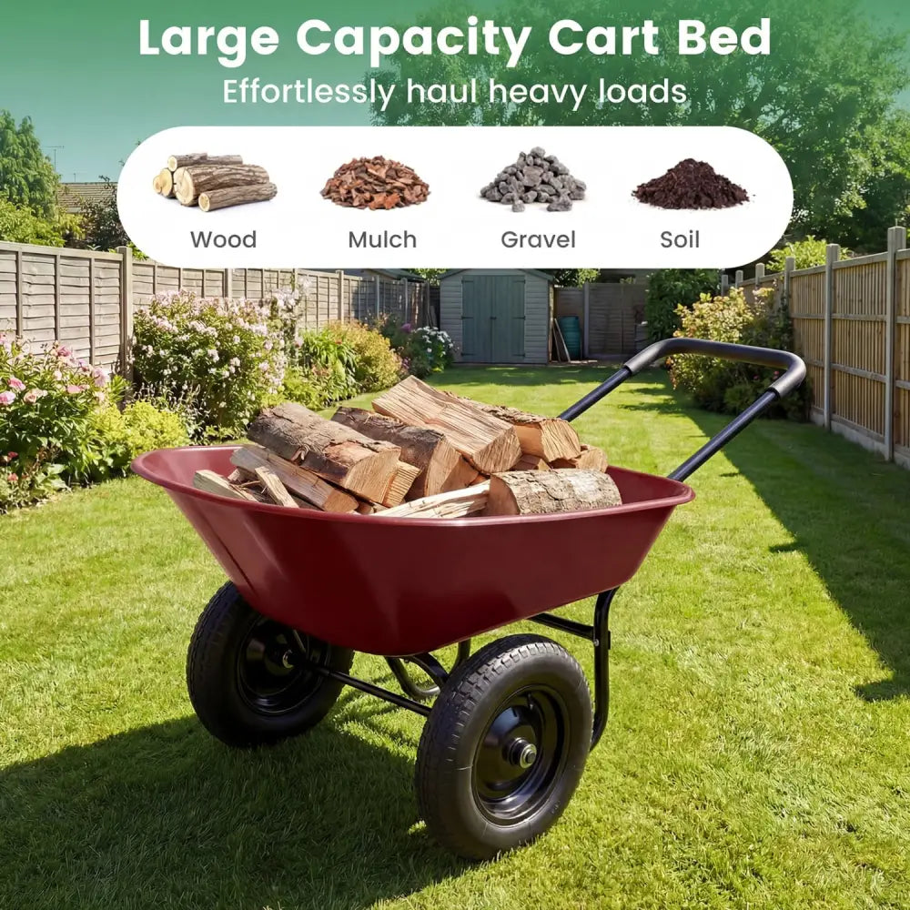2 Tire Heavy-duty Dolly Utility Cart Wheelbarrow Garden Cart-Red - Red - Garden Carts