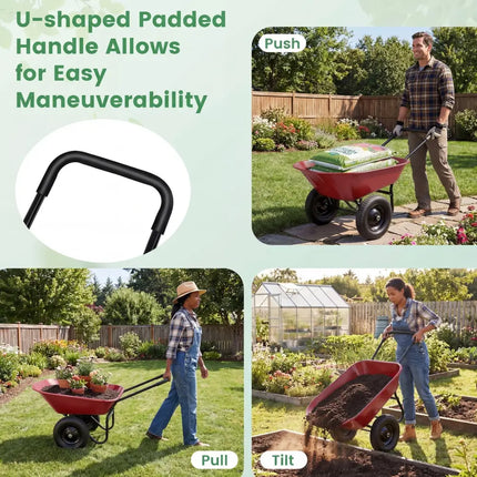 2 Tire Heavy-duty Dolly Utility Cart Wheelbarrow Garden Cart-Red - Red - Garden Carts