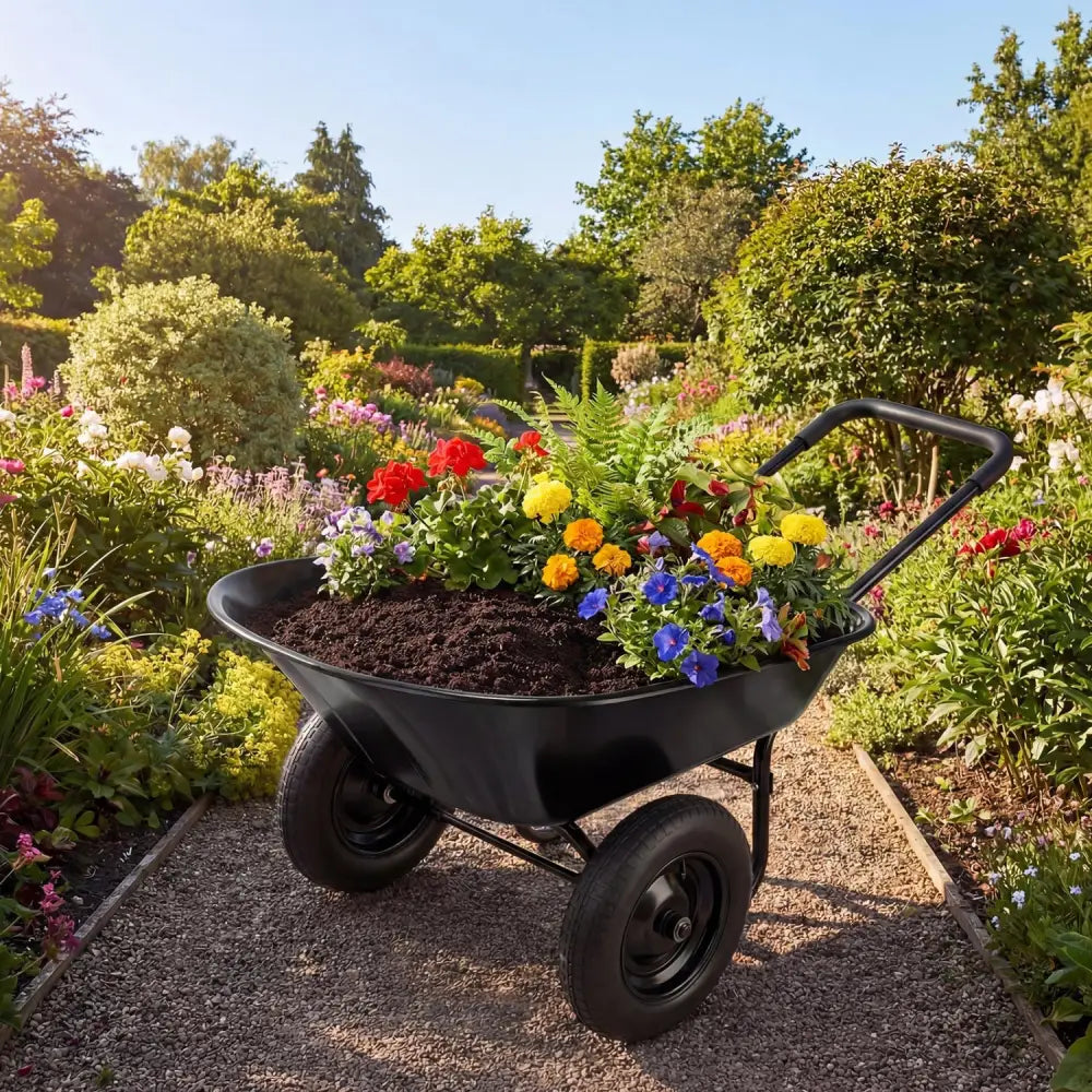 2 Tire Wheelbarrow Garden Cart Heavy-duty Dolly Utility Cart-Black - Black - Garden Carts