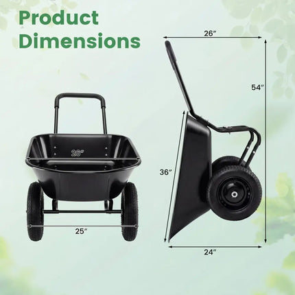 2 Tire Wheelbarrow Garden Cart Heavy-duty Dolly Utility Cart-Black - Black - Garden Carts