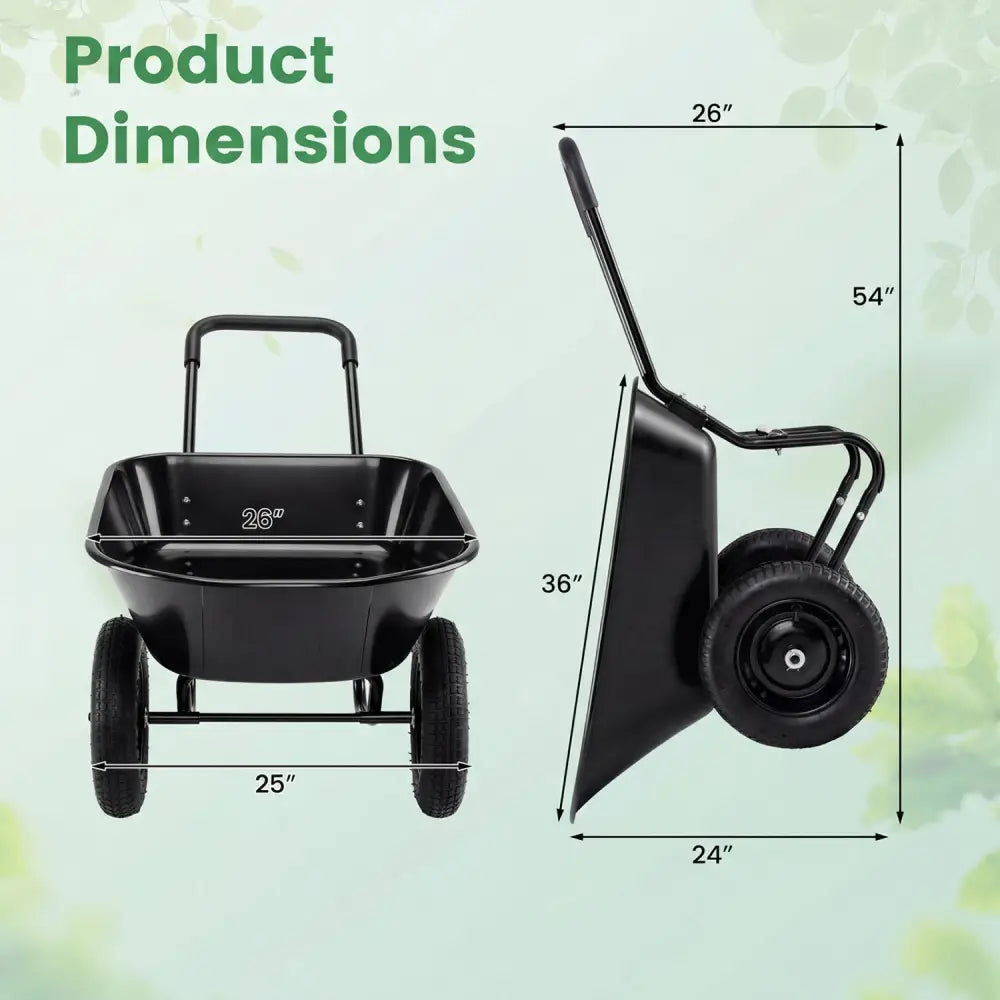 2 Tire Wheelbarrow Garden Cart Heavy-duty Dolly Utility Cart-Black - Black - Garden Carts