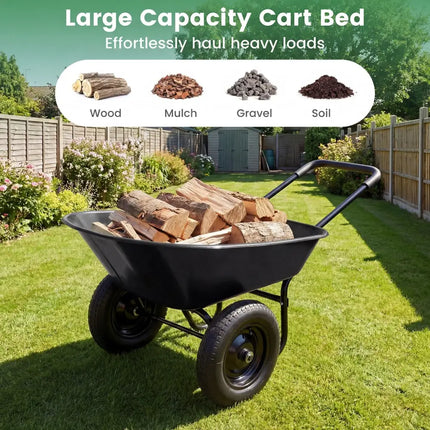 2 Tire Wheelbarrow Garden Cart Heavy-duty Dolly Utility Cart-Black - Black - Garden Carts