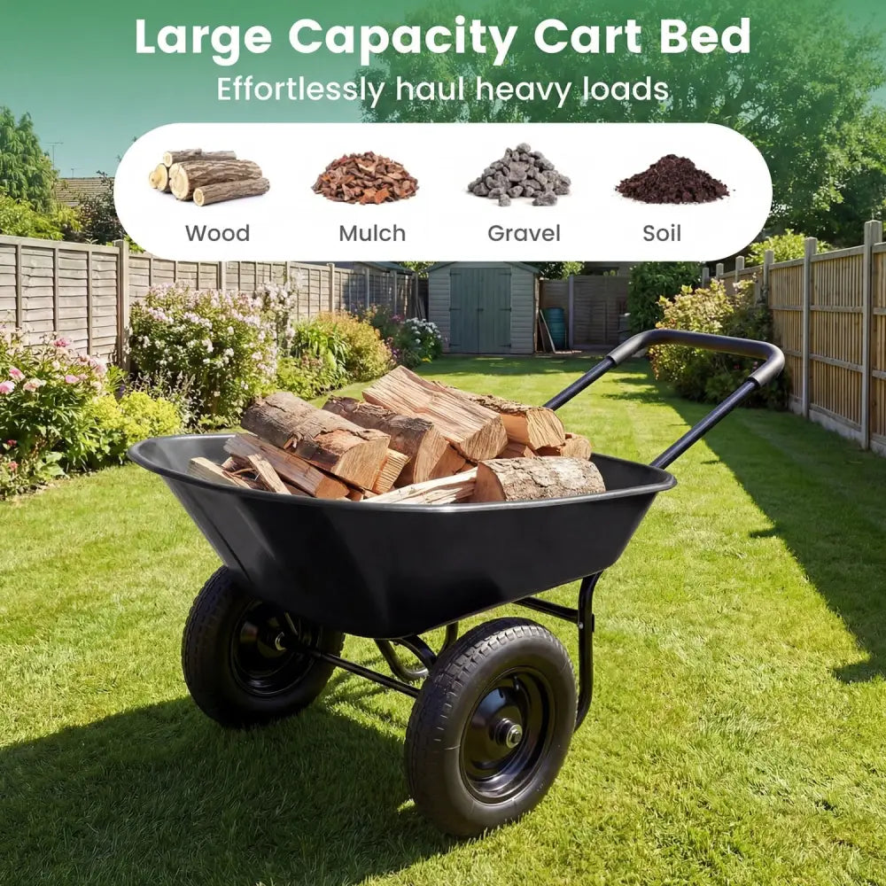 2 Tire Wheelbarrow Garden Cart Heavy-duty Dolly Utility Cart-Black - Black - Garden Carts