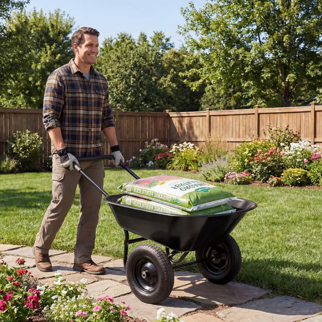 2 Tire Wheelbarrow Garden Cart Heavy-duty Dolly Utility Cart-Black - Black - Garden Carts