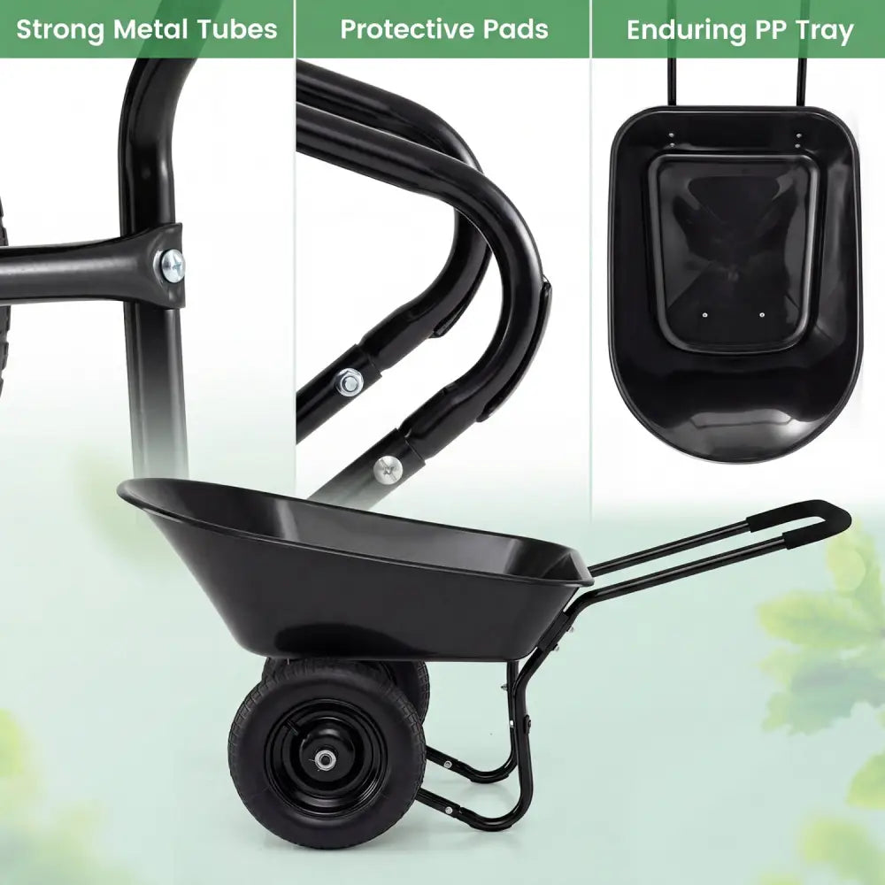2 Tire Wheelbarrow Garden Cart Heavy-duty Dolly Utility Cart-Black - Black - Garden Carts