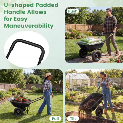 2 Tire Wheelbarrow Garden Cart Heavy-duty Dolly Utility Cart-Black - Black - Garden Carts