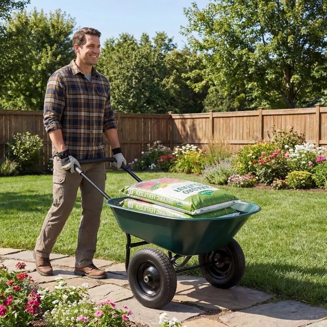 2 Tire Wheelbarrow Garden Cart Heavy-duty Dolly Utility Cart-Green - Green - Garden Carts