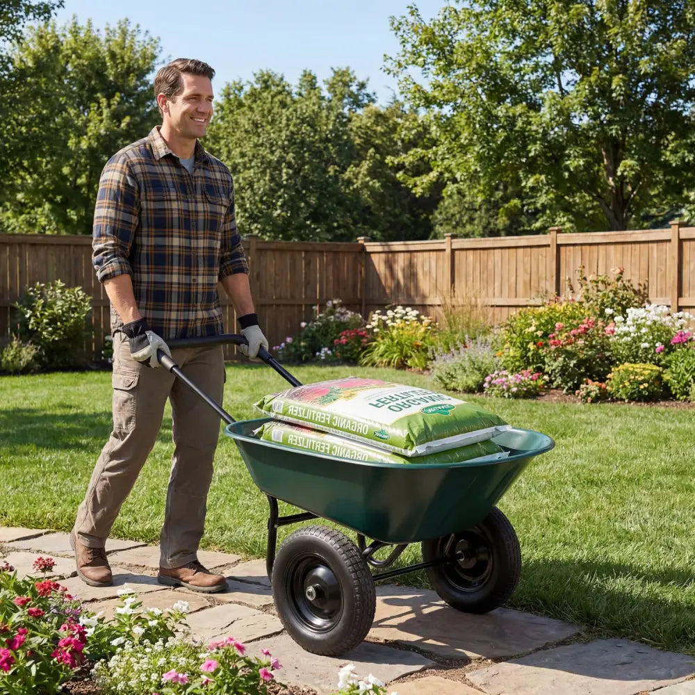 2 Tire Wheelbarrow Garden Cart Heavy-duty Dolly Utility Cart-Green - Green - Garden Carts