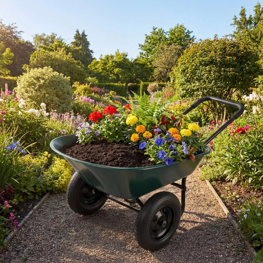 2 Tire Wheelbarrow Garden Cart Heavy-duty Dolly Utility Cart-Green - Green - Garden Carts