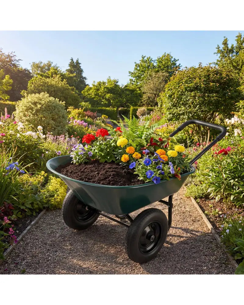 2 Tire Wheelbarrow Garden Cart Heavy-duty Dolly Utility Cart-Green - Green - Garden Carts