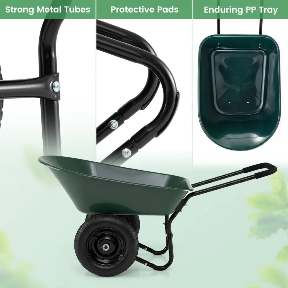 2 Tire Wheelbarrow Garden Cart Heavy-duty Dolly Utility Cart-Green - Green - Garden Carts