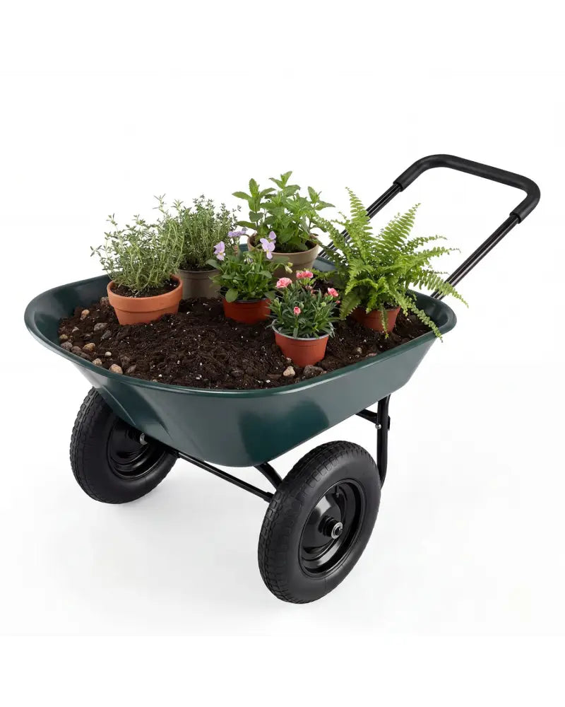 2 Tire Wheelbarrow Garden Cart Heavy-duty Dolly Utility Cart-Green - Green - Garden Carts