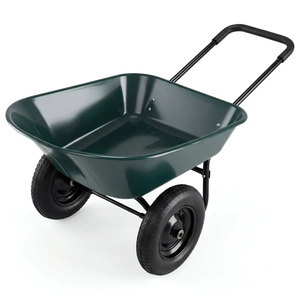 2 Tire Wheelbarrow Garden Cart Heavy-duty Dolly Utility Cart-Green - Green - Garden Carts