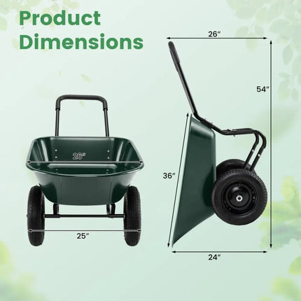 2 Tire Wheelbarrow Garden Cart Heavy-duty Dolly Utility Cart-Green - Green - Garden Carts