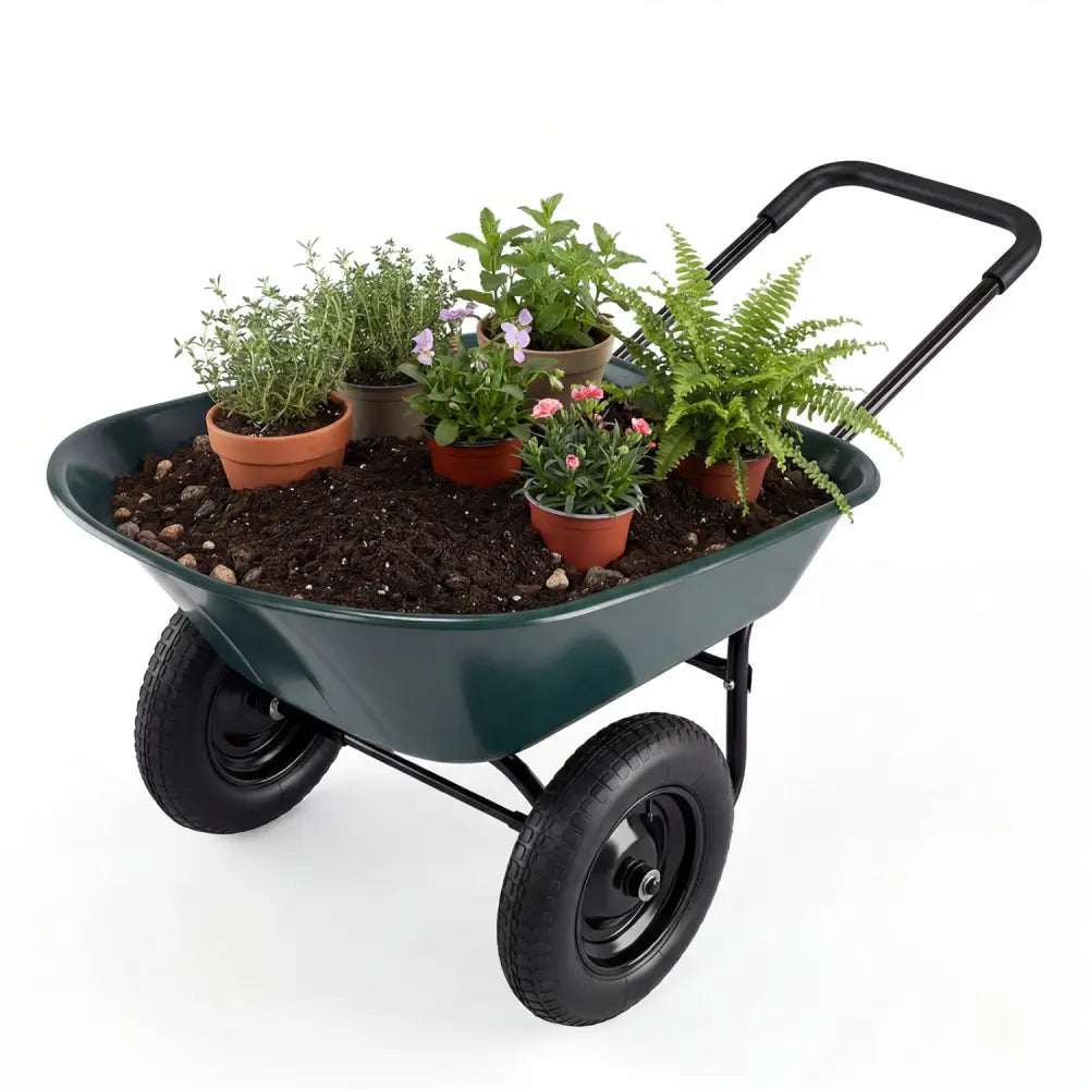 2 Tire Wheelbarrow Garden Cart Heavy-duty Dolly Utility Cart-Green - Green - Garden Carts