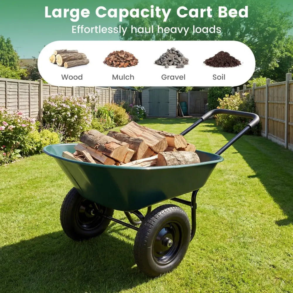 2 Tire Wheelbarrow Garden Cart Heavy-duty Dolly Utility Cart-Green - Green - Garden Carts
