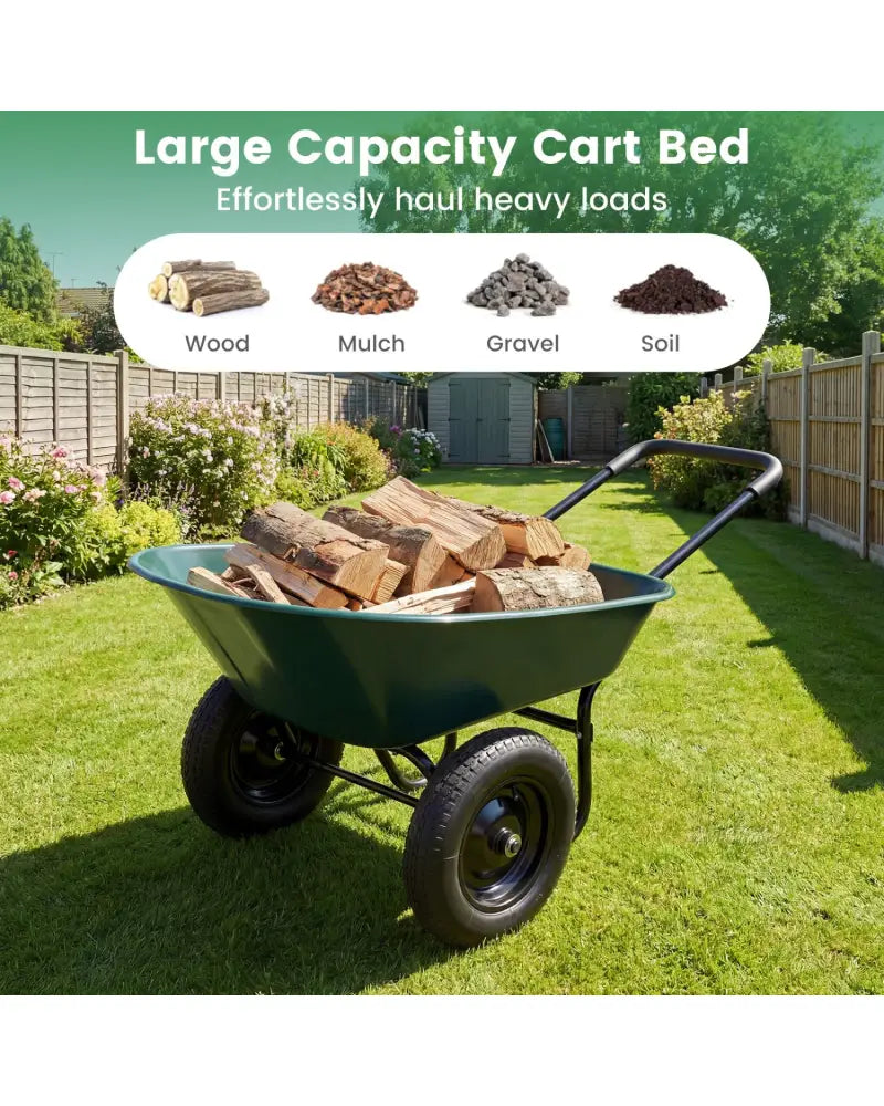 2 Tire Wheelbarrow Garden Cart Heavy-duty Dolly Utility Cart-Green - Green - Garden Carts