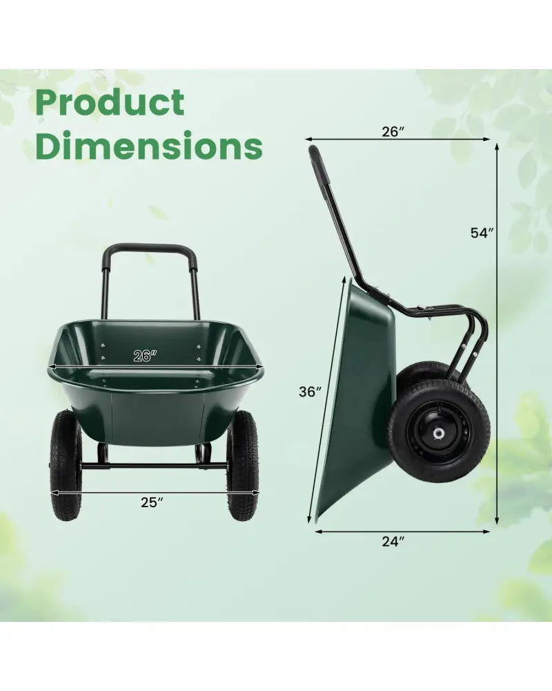 2 Tire Wheelbarrow Garden Cart Heavy-duty Dolly Utility Cart-Green - Green - Garden Carts