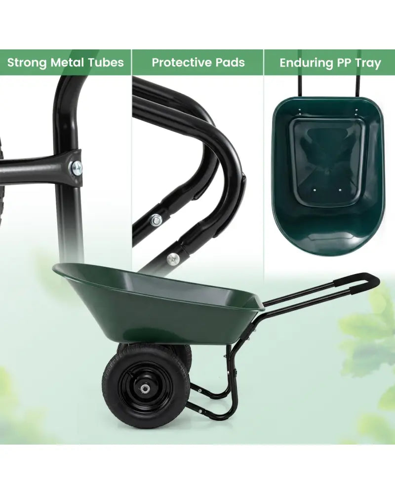 2 Tire Wheelbarrow Garden Cart Heavy-duty Dolly Utility Cart-Green - Green - Garden Carts