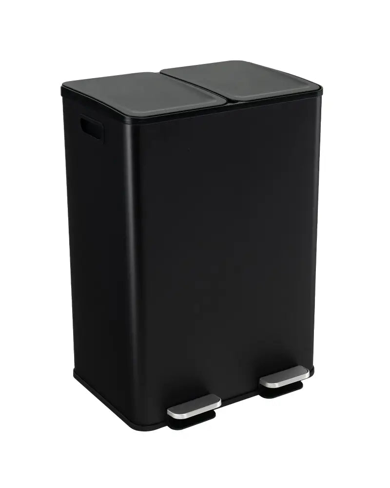 2 x 8 Gal Dual Compartment Trash Can-Black - Black - Kitchen Trash Cans