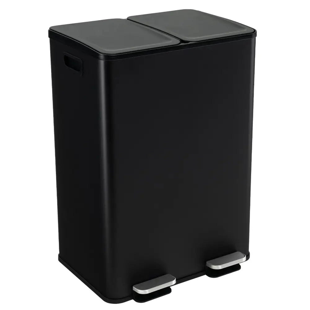 2 x 8 Gal Dual Compartment Trash Can-Black - Black - Kitchen Trash Cans