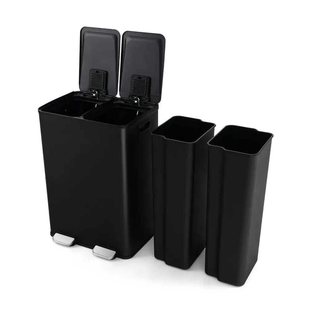2 x 8 Gal Dual Compartment Trash Can-Black - Black - Kitchen Trash Cans