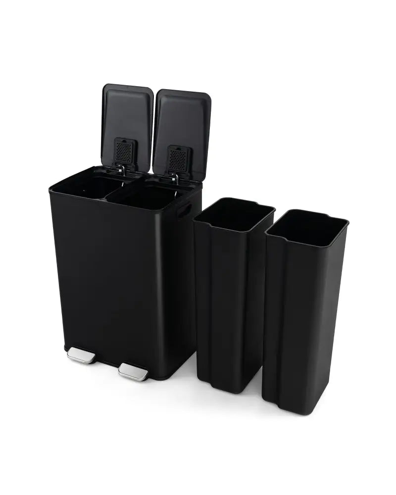 2 x 8 Gal Dual Compartment Trash Can-Black - Black - Kitchen Trash Cans
