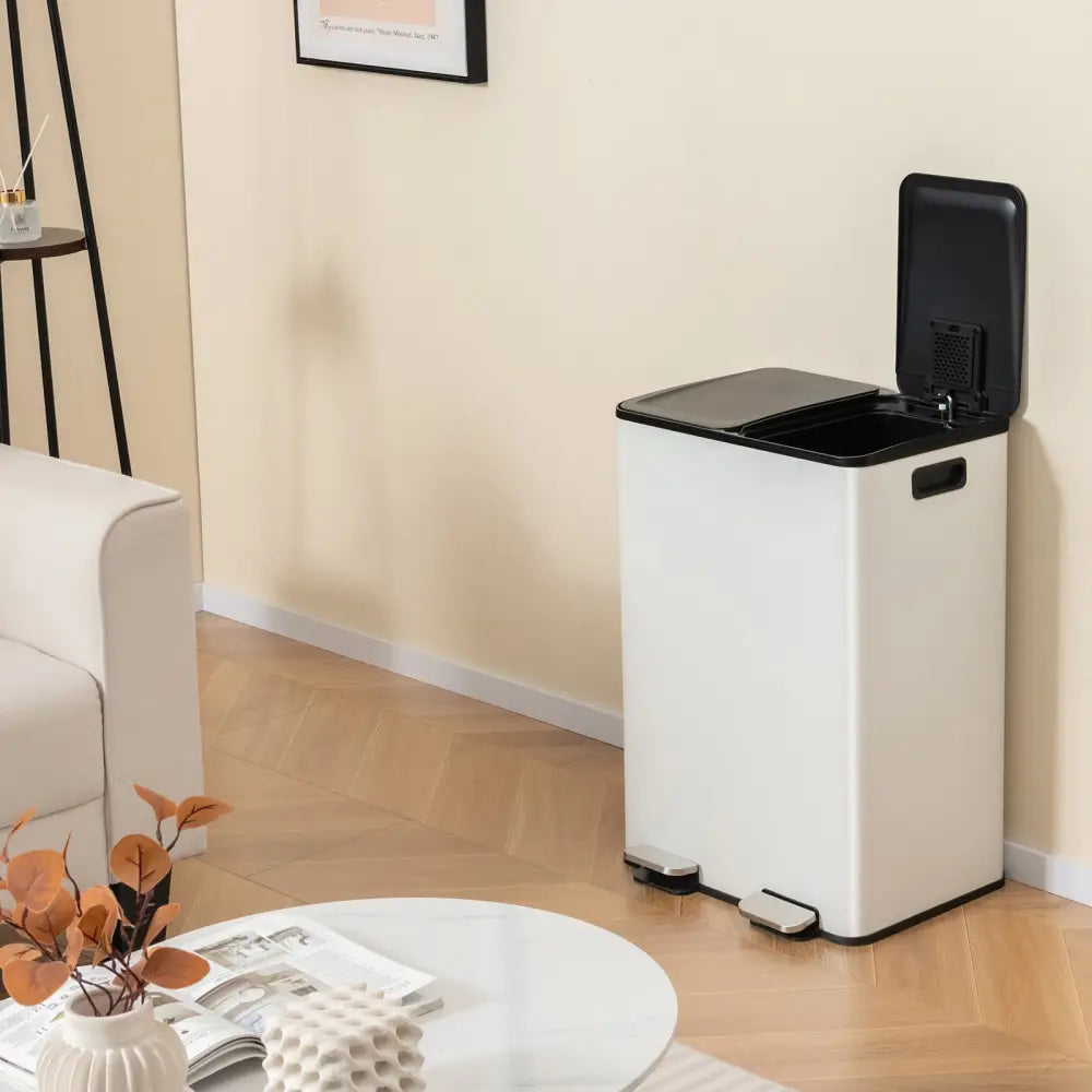2 x 8 Gal Dual Compartment Trash Can-White - White - Kitchen Trash Cans