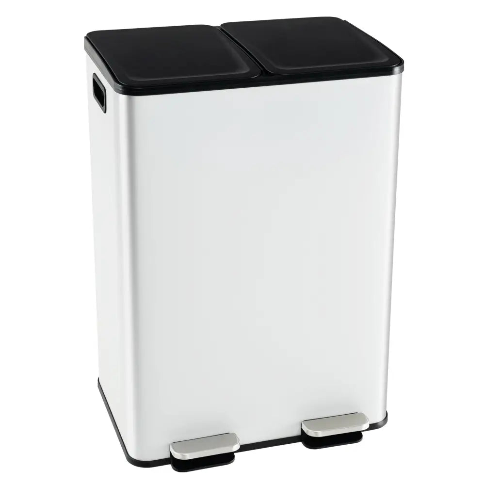 2 x 8 Gal Dual Compartment Trash Can-White - White - Kitchen Trash Cans