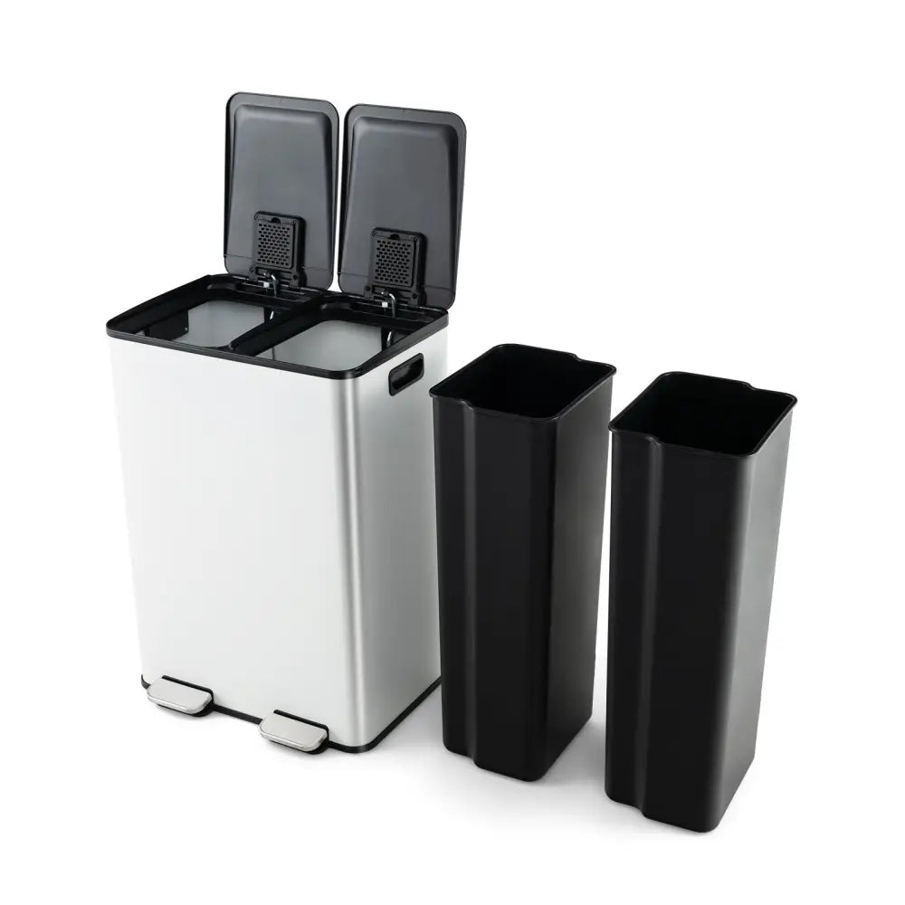 2 x 8 Gal Dual Compartment Trash Can-White - White - Kitchen Trash Cans