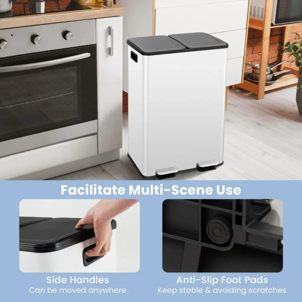 2 x 8 Gal Dual Compartment Trash Can-White - White - Kitchen Trash Cans